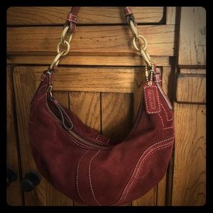 Coach Burgundy Suede Hobo Bag